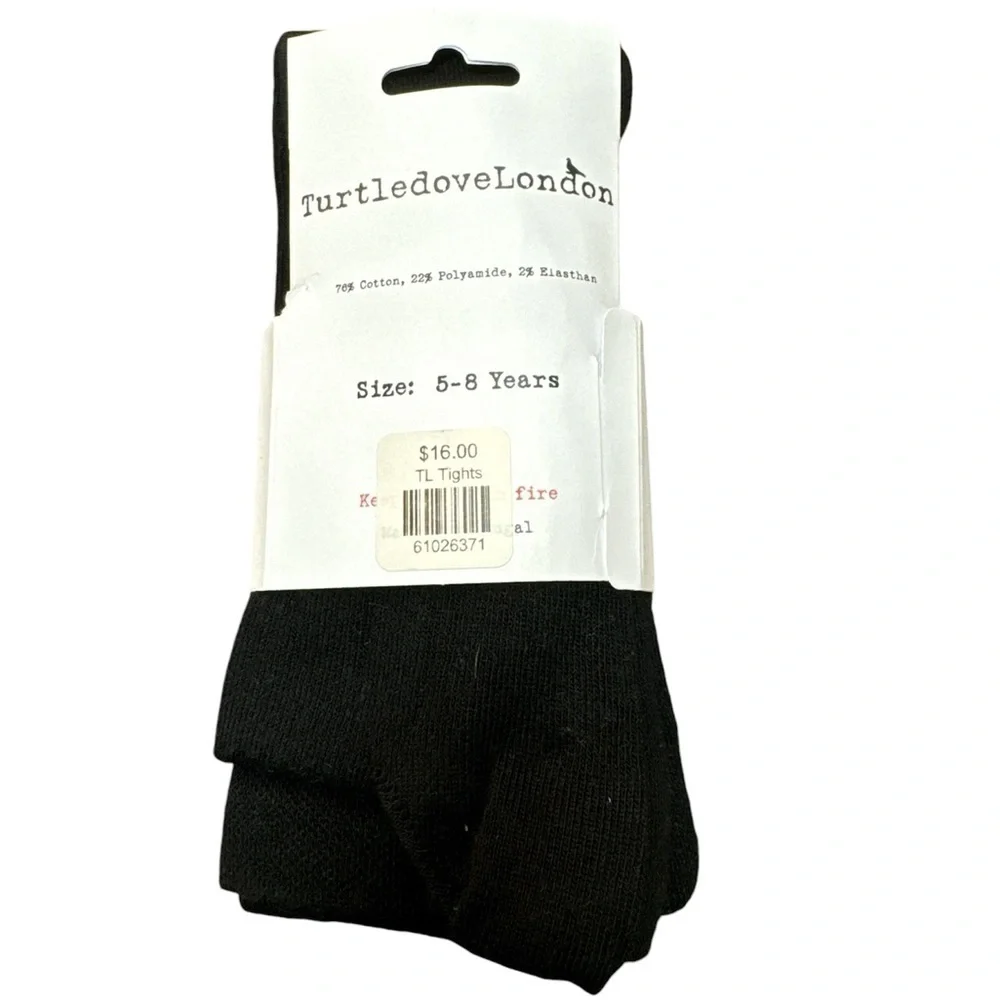 NWT Girls Turtle Love London Black Tights Cotton Blend